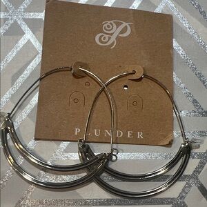 Plunder Metallic Silver Double Hoop Earrings